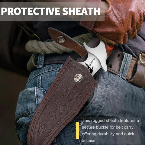 Fixed Blade Camping Knife With Sheath 6 Inch Outdoor Knife Full Tang 440C Steel Bushcraft Knife With Redwood Handle in sheath