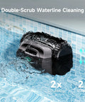 Cordless Robotic Pool Cleaner For Inground And Above Ground Pools, 4-In-1 Cleaning, shown scrubbing waterline.