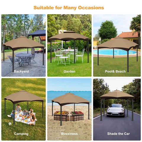 Replacement Canopy Top For 10x12 Gazebo With Double Tier Roof And Air Vent Heavy Duty Waterproof Khaki Cover at various locations