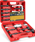 16-Piece Blind Hole Collet Bearing Race And Seal Puller Kit with Slide Hammer in red case, visible tools and components