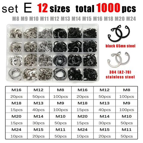3-Set M8 To M24 Retaining Rings Assortment Kit C Type Internal Circlips 304 Stainless Steel 65Mn Snap Rings