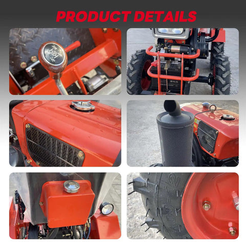Detailed collage of 15HP Mini Tractor With Dual Electric And Manual Start For All Weather Reliability, Water Cooled, Compact Workhorse Farm Tractor parts