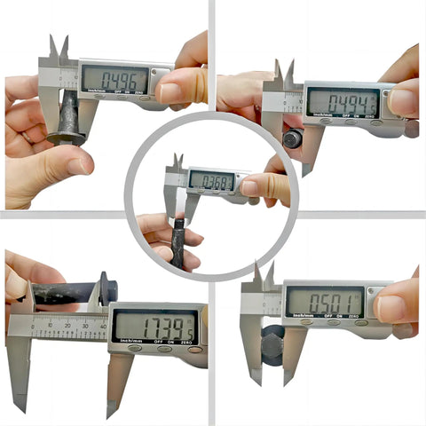 Digital calipers measuring Beefy Shoulder Bolt Set Of 2 For Recycler Wheel Bolt Part 614650 Replacement For Common Mower Parts Three Eighths Inch By Sixteen Threads And Three And Five Eighths Inches Long For Toro Lawn Mowers And Snow Throwers