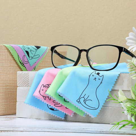 Sinmoe 20-pack microfiber cleaning cloths with cute kitty design; pastel colors, 6x6 in, for eyeglasses and screens