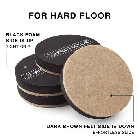 16 Piece Heavy Duty Furniture Sliders For Carpet And Hardwood Floors Floor Protectors Move Couches Like Smoke No Sweat 3 Inch Glide Pads Movers Scratch Shield showing black foam and felt pads.