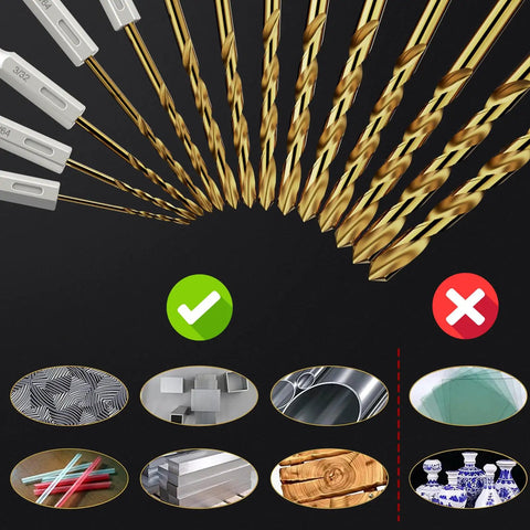 30Pcs HSS Titanium Drill Bit Set With Quick Change Shank For Sheet Metal Wood And Plastic, various drill bits displayed