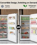No Brainer 14 Cu Ft Upright Freezer Convertible Fridge With Smart Digital Controls showing freezer and fridge layouts side by side.