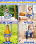 Toddler on swing with adjustable rope in balcony and living room in Toddler Swing Seat With Heavy Duty Canvas Adjustable Rope And Safety Harness Drop Resistant Design Easy Install Backyard Tree Swing For Outdoor Or Indoor Playgrounds Kid Friendly Swing For Ages 6 Months To 8 Years Blue.