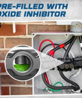 Insulated 3 Port Dual Side Entry Wire Connector Splice For 250 6 AWG With 5 16 Hex Screw Pre Filled Oxide Inhibitor shown in use