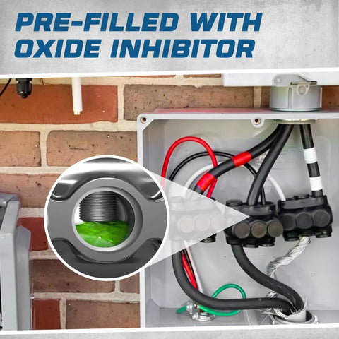 Insulated 3 Port Dual Side Entry Wire Connector Splice For 250 6 AWG With 5 16 Hex Screw Pre Filled Oxide Inhibitor shown in use