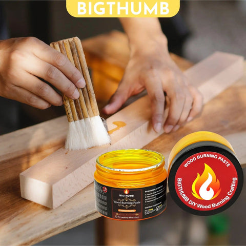 Person applying Wood Burning Gel Kit 4 Oz For Easy DIY Pyrography With Heat Activated Non Toxic Paste on wood using a brush
