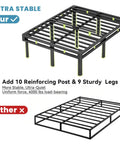 King Size Box Spring And All In One Mattress Foundation 18 Inch Steel Frame heavy duty metal bed with 9 thick legs for support.