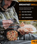 Camper holding Breakfast Skillet Freeze Dried Camping And Backpacking Meal With Eggs Sausage Potatoes And Peppers High Protein 2 Servings