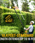 Man using Beast Cordless 18 Inch 20V Pole Hedge Trimmer With 16 Foot Reach And Extension Pole, Multi Angle Swivel Head For Easy Shrubs Pruning in garden