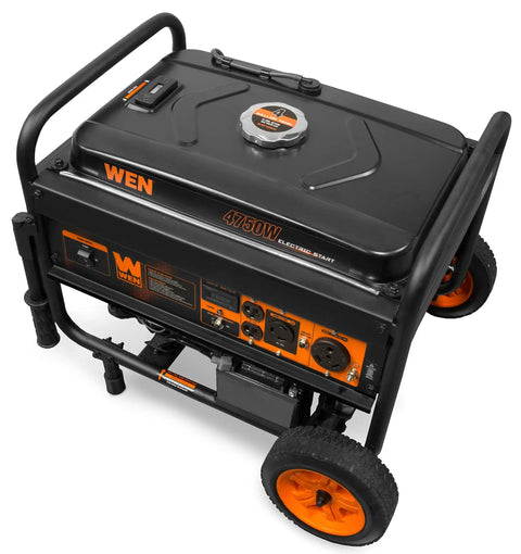Heavy Duty 4750 Watt Portable Generator With Electric Start And Wheel Kit Built Tough For Campouts And Backyard Emergencies, top view