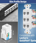 Close-up of 90 Degree Angled Cat6 Keystone Punchdown Tool Set with Slim Profile Jacks, showcasing compatibility and design details.