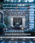 Ultra Long 403 Ft 1000 LED Outdoor Christmas Lights 8 Modes Waterproof Plug In with Timer illuminating a patio