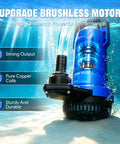 Heavy Hitter Cordless Submersible Utility Pump With 1Hp Brushless Motor Shifts 2113Gph Swiftly, blue pump under water.
