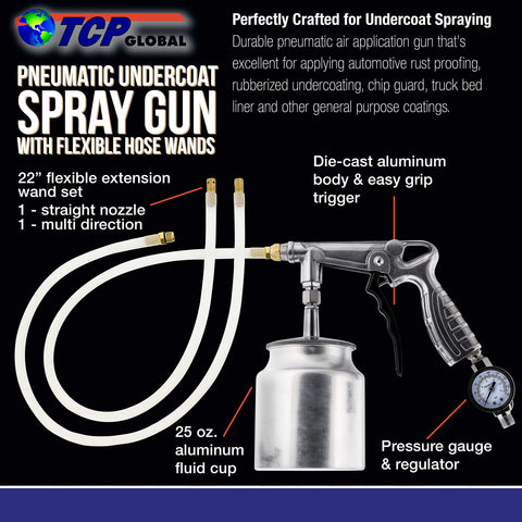 Undercoating Spray Gun With Gauge And Suction Cup, 22 Inch Flexible Extension Wand, Multi Directional Nozzle, aluminum body