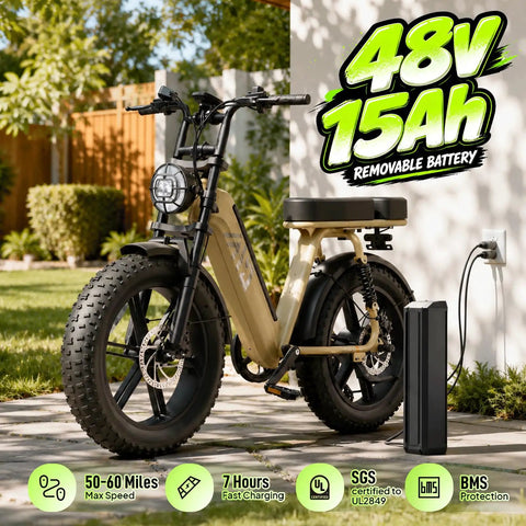 All Terrain Fat Tire Electric Bike For Adults With 1500W Peak Motor 48V 15Ah Removable Battery Step Through Frame
