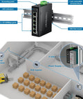 Industrial 5-Port Fast Ethernet DIN Rail Switch With 10/100 Mbps Ports, IP50 Rugged Design, factory setup illustration