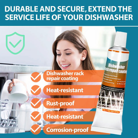 White Dishwasher Rack Repair Kit 1.7oz Coating With Rust Touch Up Paint, Food Safe Waterproof And High Low Temperature Resistant, Vinyl Rack Rust Fix For Dishwashers, Includes Brushes, Nozzles, Scraper And Sander tube displayed