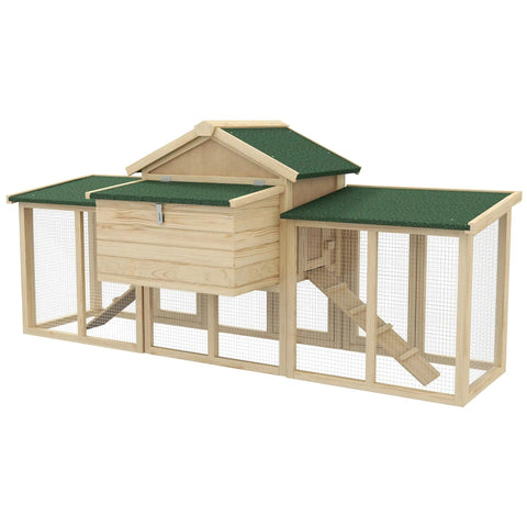 80 Inch Wooden Chicken Coop With Nesting Box And Double Run Design Outdoor Hen House With Removable Tray And Easy Access Ramps