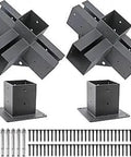 Stainless Steel 4 Way Right Angle Pergola Corner Bracket Kit 2 Pack With Screws For 4x4 Wood Beams Including 3.5x3.5 Inch Actual Size Black