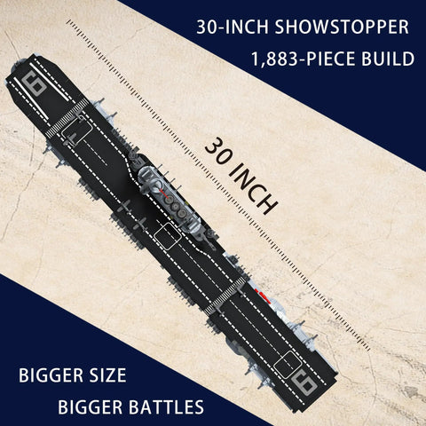 Top view of USS Enterprise Aircraft Battleship Building Set With 1883 Pieces 30 Inch Long Model Dope Molded Planes