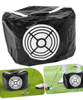Golf Swing Trainer Bag Impact Hitting Bag For Indoor And Outdoor Practice, compact design with target logo, on grass.