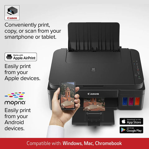 Wireless Supertank All In One Printer With Copier And Scanner Delivers Flawless Mobile Printing And Huge Refillable Ink Tanks that shows printing from a smartphone.