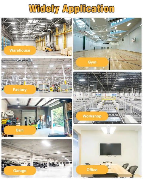 Solid Kick Butt Lighting 4Ft Led Linear High Bay 400W 60000 Lumen Shop Fixture Super Clear 5000K Daylight Beam in warehouse and gym settings.