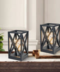 2 Pack Retro Battery Powered Table Lamps Cordless Nightlight Set With Black Finish Lantern Style Fairy Light Bulbs
