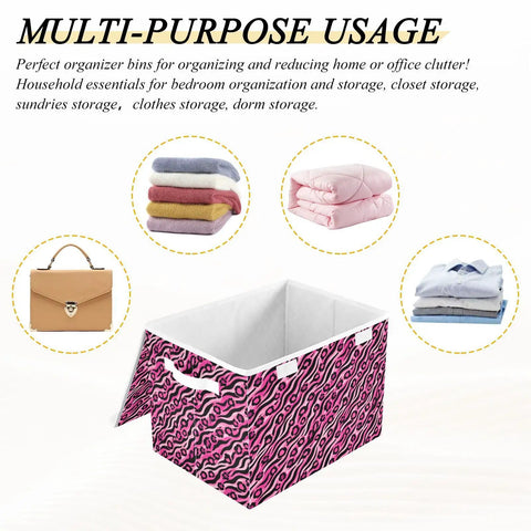 Top Drawer Foldable Storage Bin With Flip Top Lid And Comfort Grip Handles For Bedroom Home Organization Collapsible Closet Containers With Tough Oxford Fabric And Zero Fuss Velcro Seal, multi-purpose design in pink.