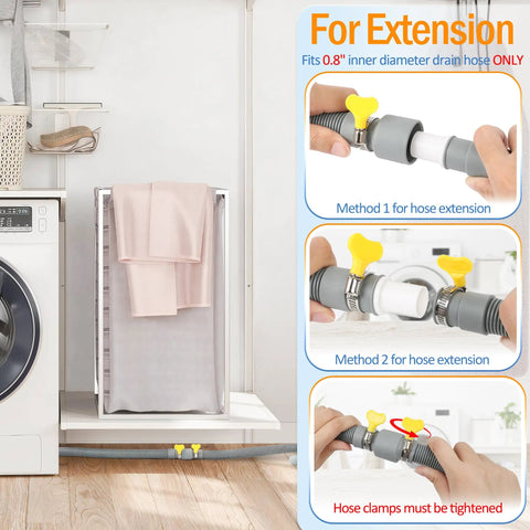 Installation steps for 6.8 Feet Washing Machine Drain Hose Extension Kit with Extension Adapter and Two Stainless Steel Clamps