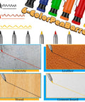 Tough As Nails Carpenter Pencil Set With Built In Sharpener And Extended Needle Nose Tip For Hard To Reach Spots And Deep Hole Making 6 Pack showing different colors marking on surfaces.
