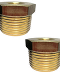 Two brass reducer fittings, 3/4 in NPT male to 1/4 in NPT female, hex head, threaded.