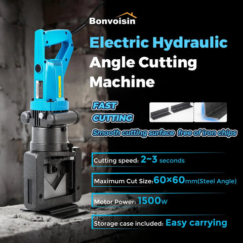 Bonvoisin 1500W Hydraulic Angle Iron Steel Cutter Fast Cutting Up To 60Mm Wide Range Portable Electric Power Tool for precise angle cuts.