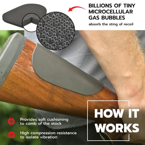 Cheek Protector Recoil Pad For Shotgun Or Rifle, self adhesive microcell urethane pad on wooden stock, no more cheek slap