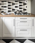 Matte Black Stainless Steel Cabinet Handles Set, 12-1/2 Inch Overall Length, 10 Pack Kitchen Cupboard Pulls on white cabinets