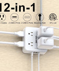 Zero Outlet Wars Boss Ready Surge Protector Power Strip With 8 Widely Spaced Outlets And Braided 5Ft Extension Cord, showing detailed ports and design.
