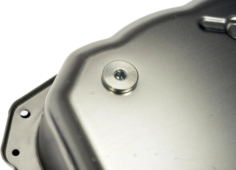 Close-up of Transmission Oil Pan With Integrated Drain Plug For GM Vehicles OE Fix Durable Service Friendly Design