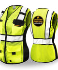 High Visibility Womens Safety Vest Class 2 Reflective Construction Workwear Yellow Medium, featuring heavy duty zipper and pockets.