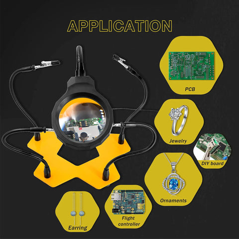 LED Lighted Magnifying Third Hand Soldering Station With Five Adjustable Arms For PCB And Jewelry Making Pro Grade Helping Hands Tool