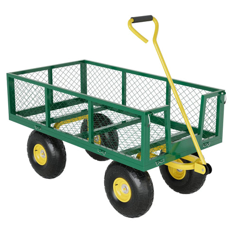 Heavy Duty Steel Garden Wagon Cart With 1400 Pound Capacity Three In One Convertible Utility Cart With 13 Inch Wheels