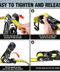Instructions for using Heavy Duty Ratchet Tie Down Straps 1.5 Inch By 16 Foot 3300 Lb Break Strength 2 Pack