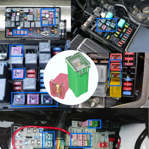 Tailgate Tough 32 Piece Jcase Fuse Assortment Kit For Pickup Trucks And Suvs Featuring Reliable 20A Through 60A Auto Electrical Replacement Blades in various fuse boxes.