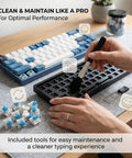 Person using brush and switch puller for Blue 3 Pin Keyboard Clickers For 3D Printing Projects With Switch Puller And Brush.