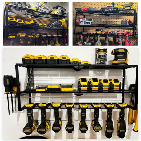 Heavy Duty Wall Mounted Power Tool Organizer For Garage And Workshop, Metal Storage Rack With Drill And Cordless Tool Holder