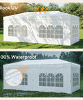10x20 Pop Up Canopy Tent With 6 Removable Sidewalls, One Push Setup Party Gazebo For Outdoor Weddings, Parties And Events, Waterproof UV Protected, 3-Height Adjustable Easy Setup, Carry Bag Included shown in sunny and rainy weather